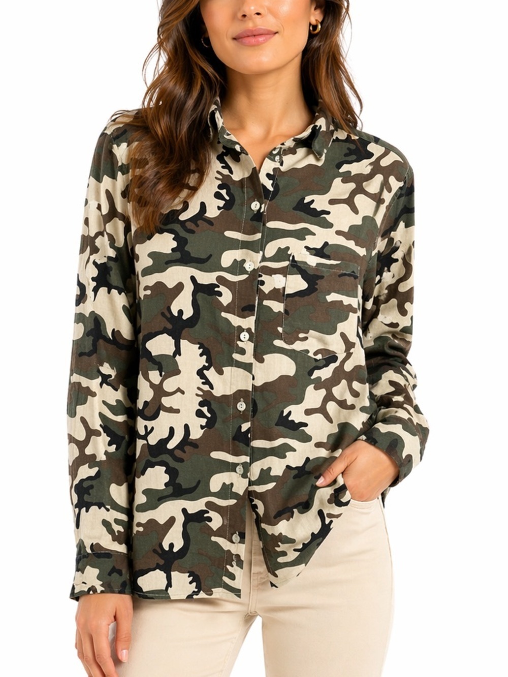 VENTI6 ITALY LINEN button Shirt top Camo SMALL army green brown NWOT